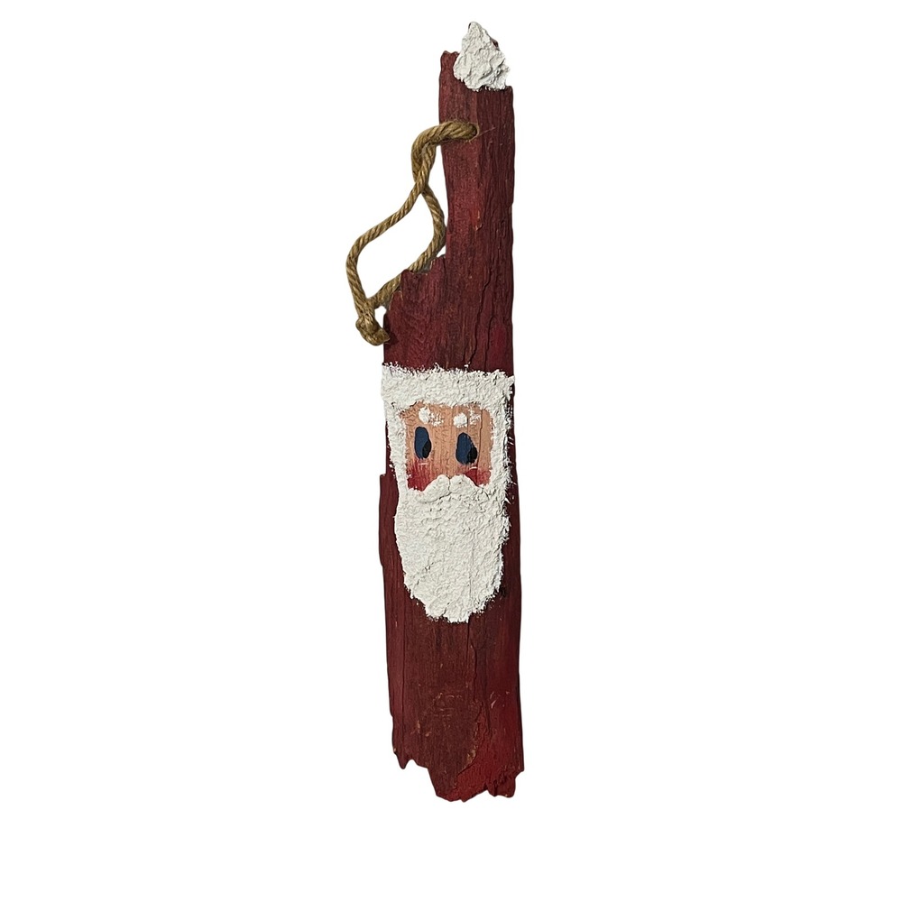 Vintage Santa Claus Wall Hanging Red Rustic Driftwood Folk Art Decor